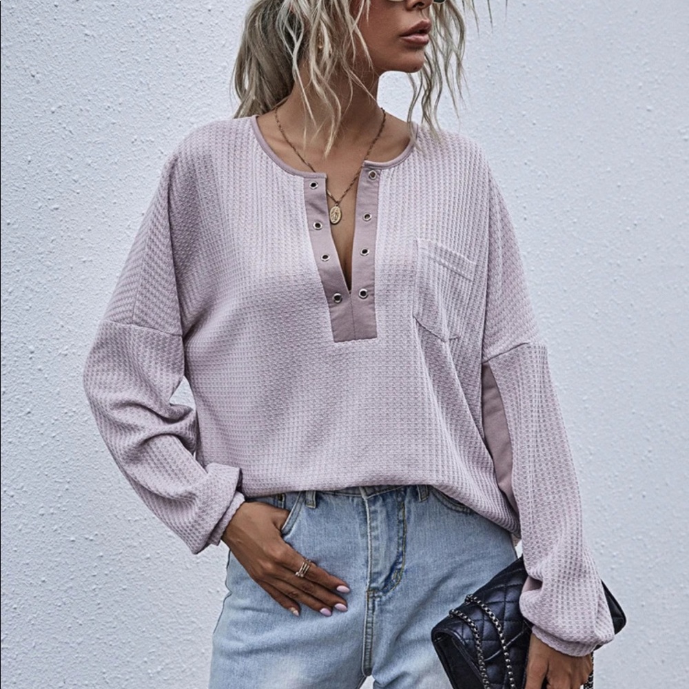 Waffle knit long sleeve top fall spring - Picture 5 of 6